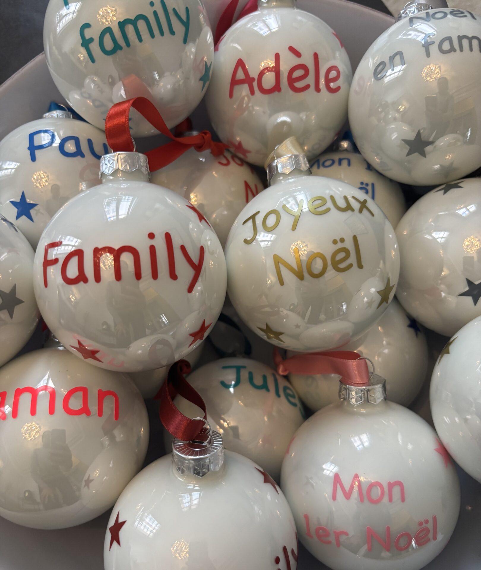 Boules de Noël personnalisées blanc brillant