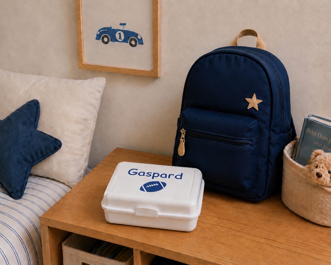 boîte à goûter personnalisée, boîte à goûter personnalisée, boîte à goûter, cadeau garçon, cadeau personnalisé, goûter, sport, rugby, ombre naturelle