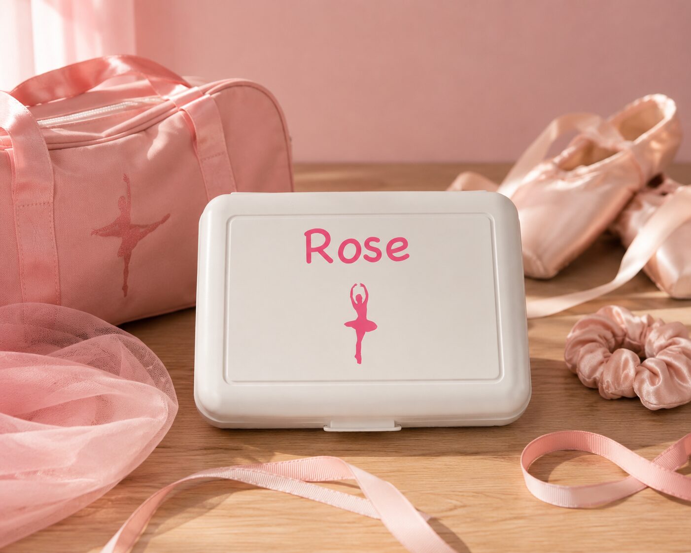 boîte à goûter personnalisée, boîte à goûter personnalisable, boîte à goûter, cadeau personnalisé fille, cadeau personnalisé, goûter, école, danseuse, ombre naturelle